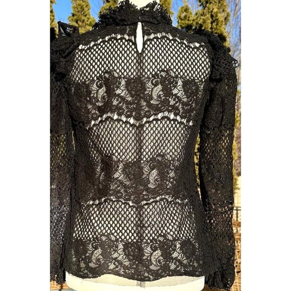 BCBG MAX AZRIA High Neck Lace Kenzie Top Sz XS Black Witchy Whimsigoth Romantic - Picture 3 of 9